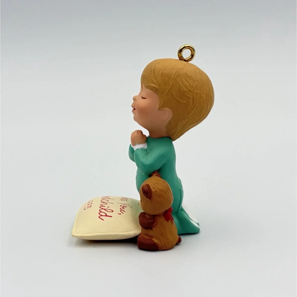 1993 Hallmark Keepsake Ornament Bless You Godchild Praying Boy Teddy Bear VTG